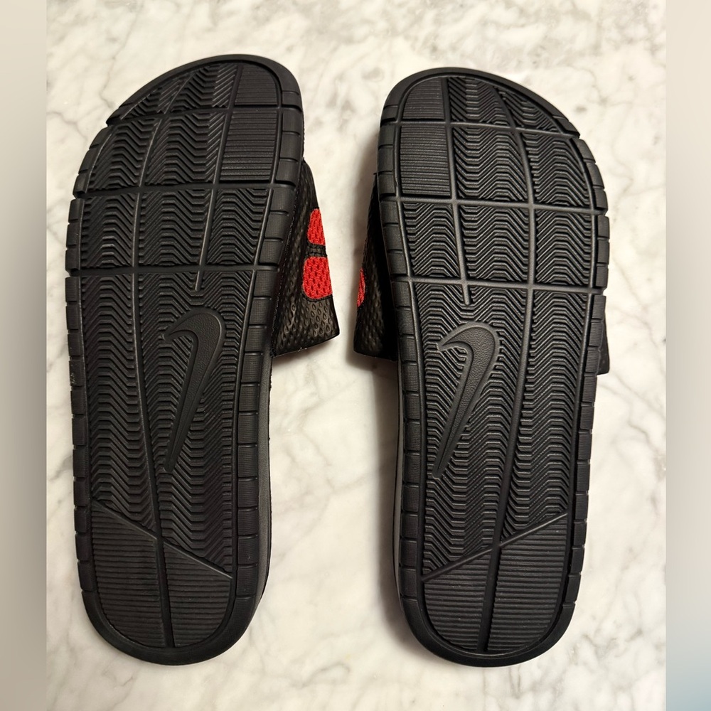 Nike Black and Red Slide Sandals
